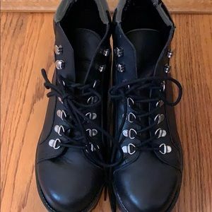 Black leather platform boots